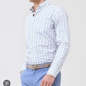 Peter Millar White and Blue Casual Button Down Shirt